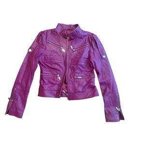 NWOT Bebe Vintage Y2K Old School Purple Magenta Leather Jacket XS RARE